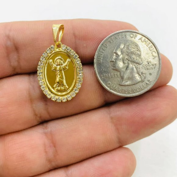 CZ Baby Jesus Necklace Yellow Gold Filled Divino Nino Necklace for Womens 20" - Picture 9 of 9